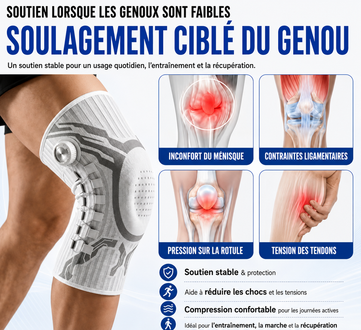 Genouillère Intelligente à Molette — Maintien Rotulien & Stabilisation Articulaire